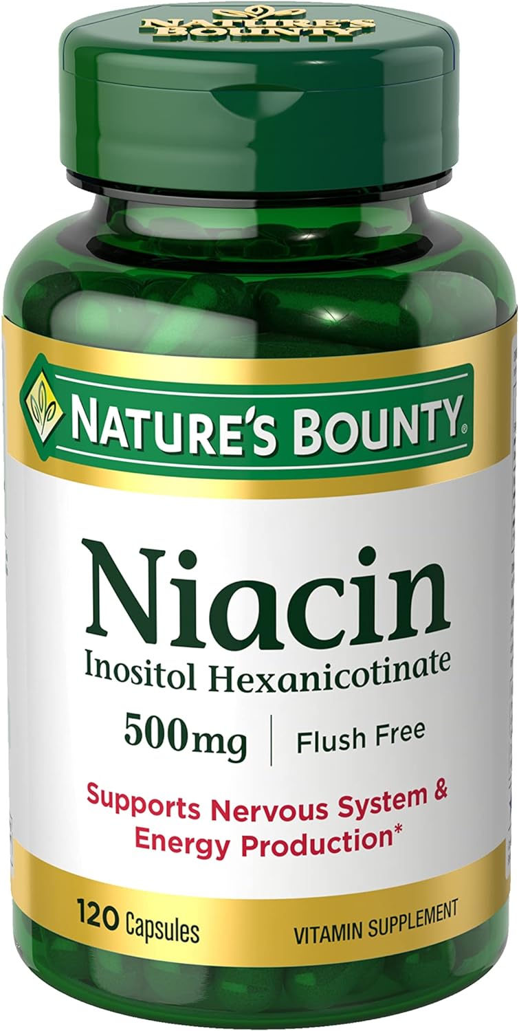 Nature'S Bounty Niacin 500Mg Flush Free, Cellular Energy Support, Supports Nervous System Health, 120 Capsules