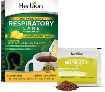 Herbion Naturals Respiratory Care Granules With Natural Lemon Flavor, 10 count sachet - Help Relieve Cold and Flu Symptoms, Promote Healthy Respiratory Function, Optimize Immune System