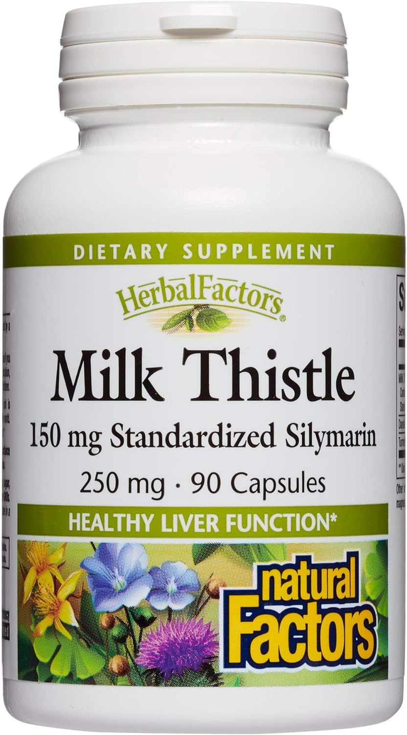 Natural Factors HerbalFactors, Milk Thistle 250 mg, Promotes Healthy Liver Function with Dandelion and Turmeric, 90 Capsules (90 Servings) : Health & Household