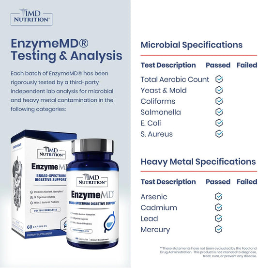 1Md Nutrition Enzymemd - Digestive Enzymes Supplement - Doctor Formulated | 18 Plant-Based Enzymes - Gas & Bloating Support | 120 Capsules (2-Pack)