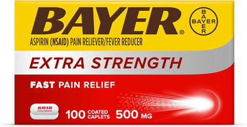 Bayer Extra Strength Aspirin 500 Mg, Pain Reliever And Fever Reducer, Powerful Pain Relief Of Headache, Muscle Pain, Minor Arthritis Pain, Back Ache, Toothache, And Menstrual Pain, 100 Coated Tablets