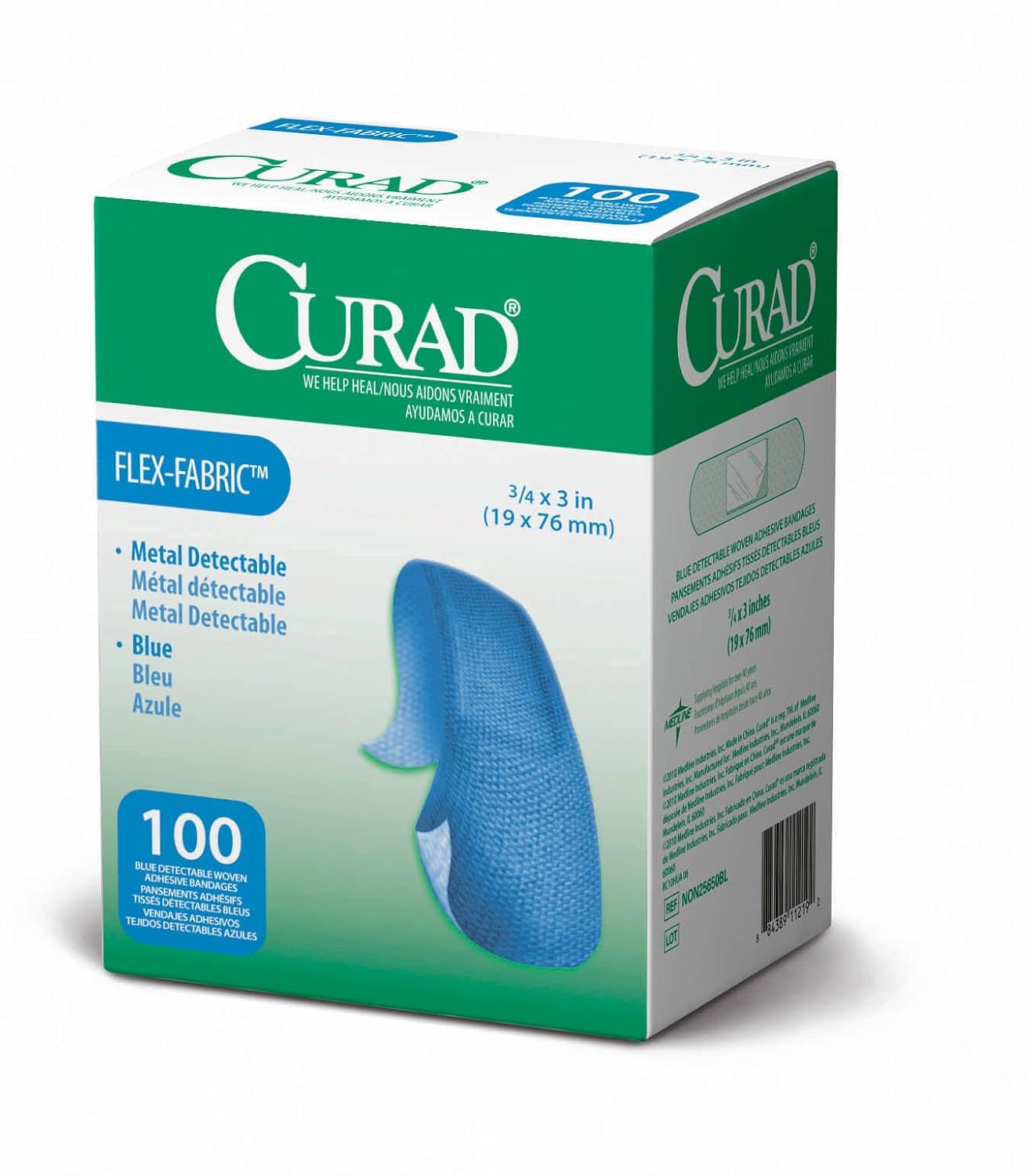 CURAD Food Service Metal Detectable Blue Fabric Adhesive Bandages 3/4" x 3", Pack of 100 : Health & Household