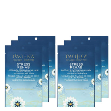 Pacifica Beauty Stress Rehab Coconut And Caffeine Facial Mask, Skincare, Green Tea, Puffiness, Redness Relief, De Stress, Skin Care, Face Mask, Sheet Mask, Face Care, All Skin Types, Vegan (6 Sheets)