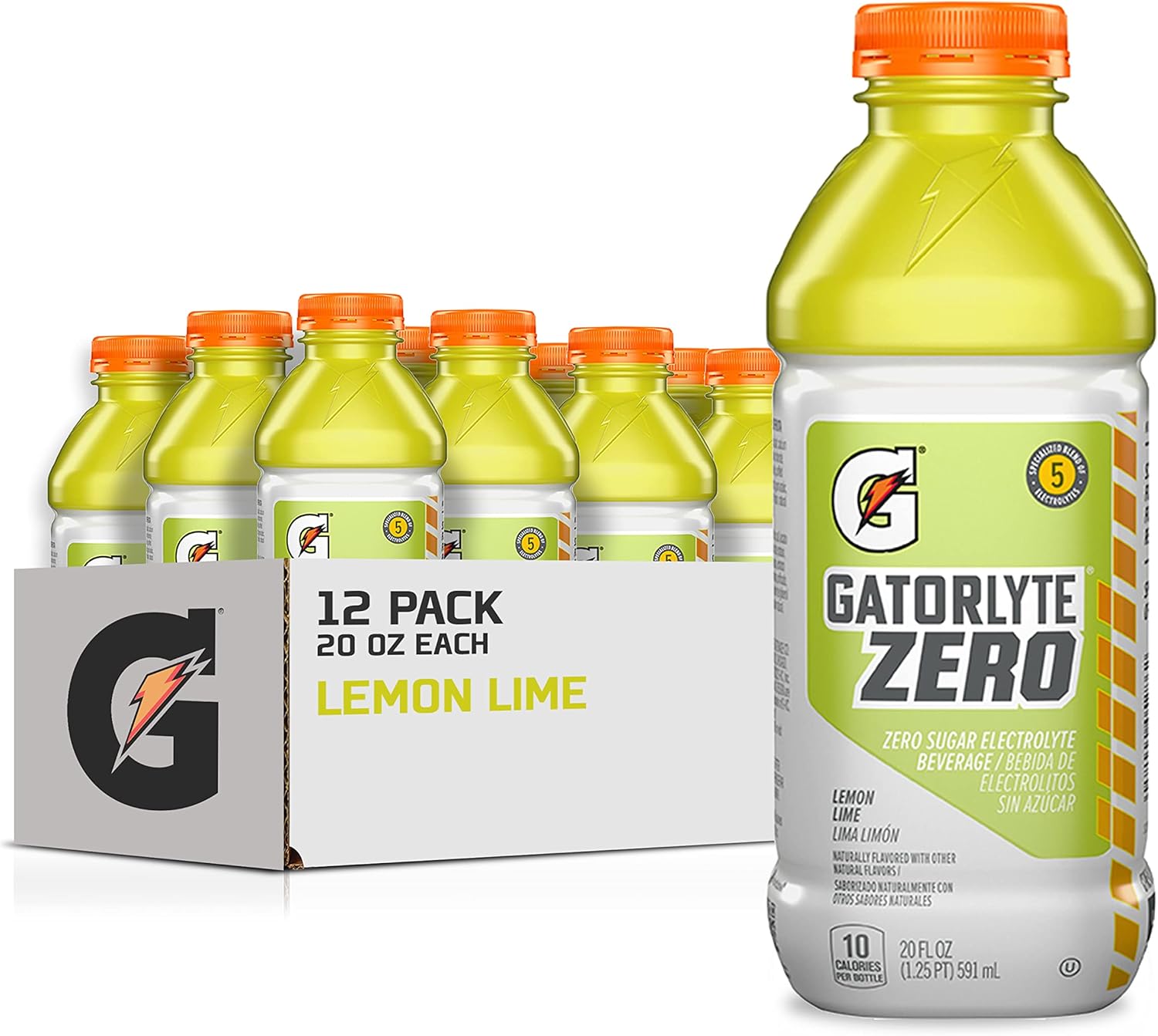 Gatorlyte Zero Electrolyte Beverage, Lemon Lime, Zero Sugar Hydration, Specialized Blend Of 5 Electrolytes, No Artificial Sweeteners Or Flavors, 20 Fl Oz Bottles (Pack Of 12)