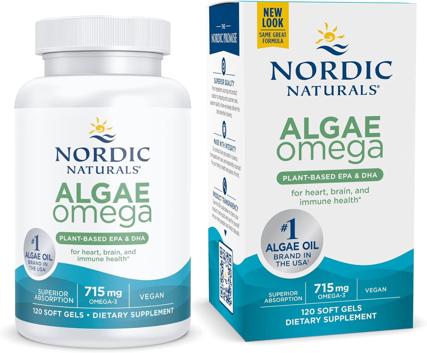 Nordic Naturals Algae Omega - 120 Soft Gels - 715 mg Omega-3 - Certified Vegan Algae Oil - Plant-Based EPA & DHA - Heart, Eye, Immune & Brain Health - Non-GMO - 60 Servings