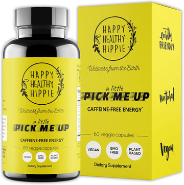 Happy Healthy Hippie Natural Energy Pills - Caffeine Free Happy Pills For Energy, Metabolism, Mental Power - 7 Herbs & Absorption Enhancing Piperine – Vegan, Non-Gmo, 60 Pills