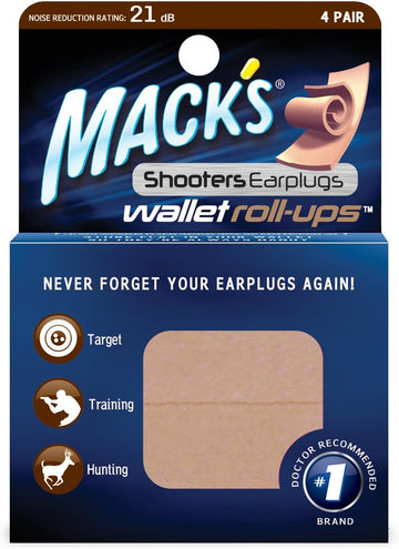 Mack's Shooters Wallet Roll-Ups Ear Plugs, 4 Pair - Soft Foam Earplugs for Hunting, Shooting, Loud Events and Snoring