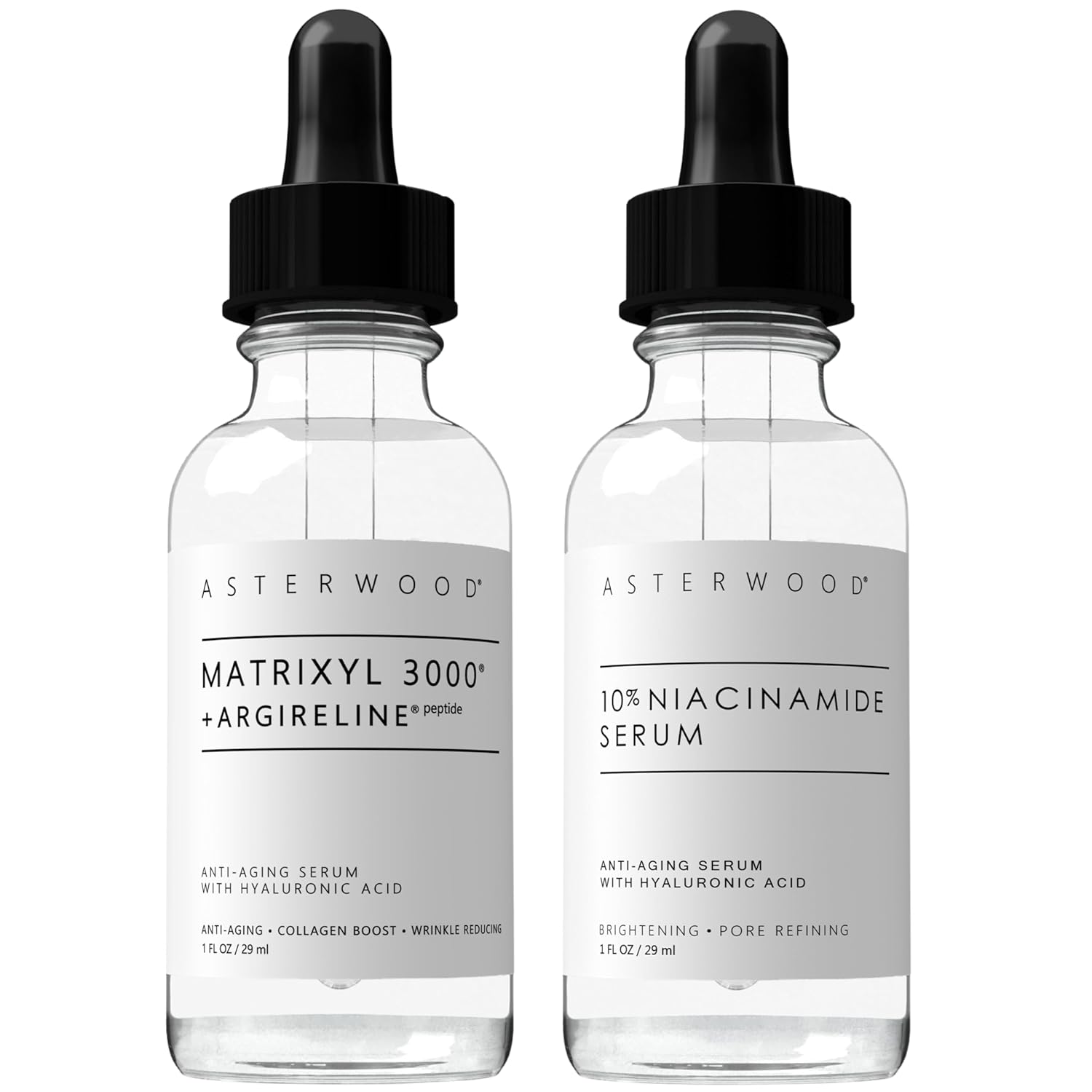 Asterwood Matrixyl 3000 + Argireline Serum 1 Oz + 10% Niacinamide Serum 1 Oz