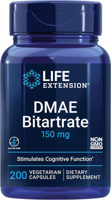 Life Extension Dmae Bitartrate, Supports Neurotransmitter Production, 6-Month Supply, Gluten-Free, Non-Gmo, Vegetarian, 200 Capsules