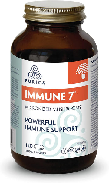 PURICA Mushroom Supplement Complex - Daily Immune Support 7, Turkey Tail, Cordyceps, Reishi, Maitake, Shiitake, Sun Mushroom - Functional Mushroom Vitamins in Capsules, Mushroom Supplements for Health