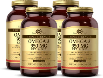 Solgar Triple Strength Omega 3 950 mg - 100 Softgels, Pack of 4 - Supports Cardiovascular, Joint & Skin Health - Non-GMO, Gluten Free, Dairy Free - 400 Total Servings