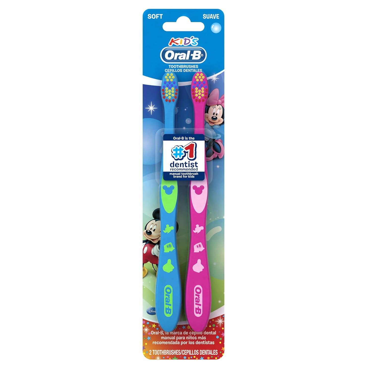 Oral-B Kid’S Mickey And Minnie Soft Bristles Toothbrush 2 Count