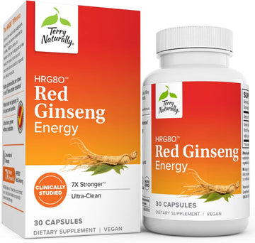 Terry Naturally Hrg80 Red Ginseng Energy - 30 Capsules - Red Ginseng Root Powder, Panax Ginseng, Hrg80 - Non-Gmo, Vegan, Gluten Free – 30 Servings