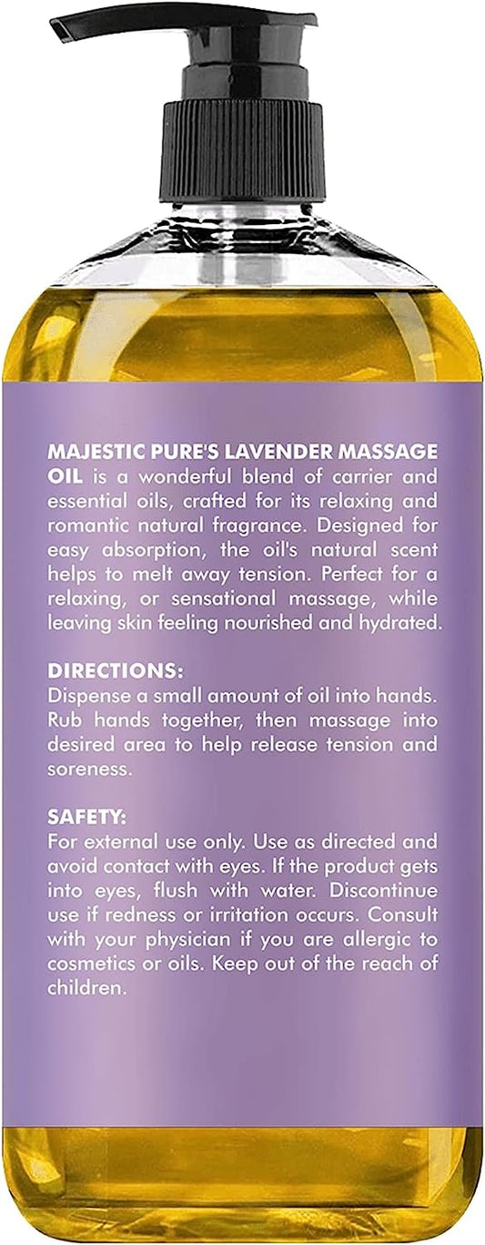 MAJESTIC PURE Lavender Massage Oil for Men and Women - Great for Calming, Soothing and to Relax - Blend of Natural Oils for Premium Massaging and Aromatherapy - 8 fl oz