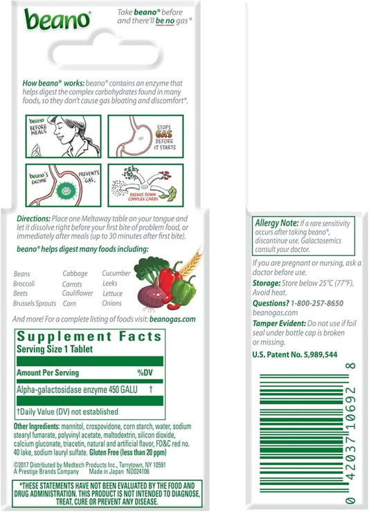 Beano To Go Gas Prevention, Food Enzyme Dietary Supplement, Help Digest Gas-Causing Foods, 12 Tablets