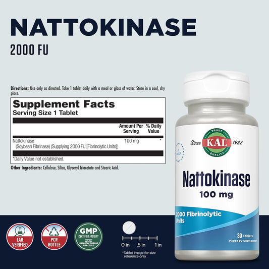 Kal 100 Mg Nattokinase Tablets, 30 Count