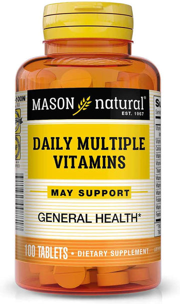 Mason Natural Daily Multiple Vitamins - Vitamins A, C, D3, E, B1, B2, B3, B6, B12, Folate and Calcium for Overall Health, 100 Tablets