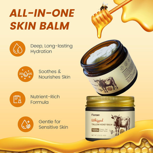 Beef Tallow For Skin 4Oz, Whipped Beef Tallow And Manuka Honey Balm, Beef Tallow For Face And Body, Unscented Skin Care For Dry And Sensitive Skin, Natural Tallow Balm For Hydration And Nourishment