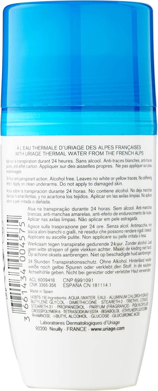 Uriage Power3 Antiperspirant Deodorant Roll-On - 24H Sweat & Odor Efficacy - Dry Touch - No White Marks, No Yellow Stains - Fresh Unisexe Scent - Long-Lasting Formula - Alcohol-Free - Hypoallergenic