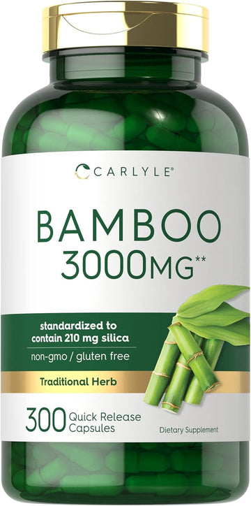 Carlyle Bamboo Extract Capsules | 3000Mg | 300 Count | 210Mg Silica | Non-Gmo, Gluten Free Supplement