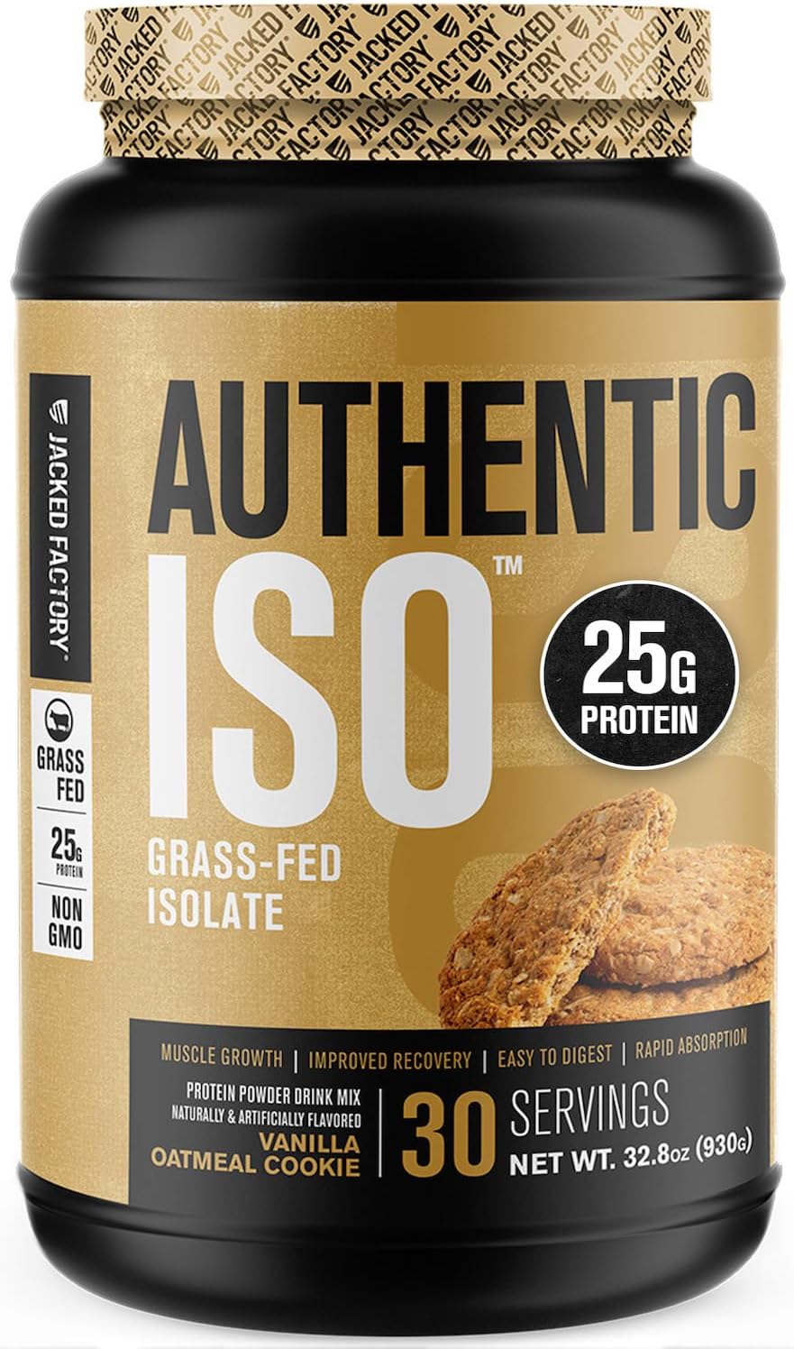 Authentic Iso Grass Fed Whey Protein Isolate Powder - Low Carb, Non-Gmo Muscle Building Protein W/ No Fillers, Mixes Perfectly For Post Workout Recovery, Vanilla Oatmeal Cookie - 2Lb, 30 Sv