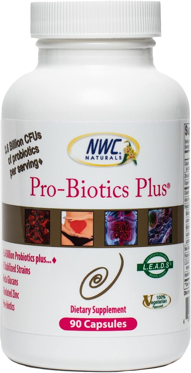 Nwc Naturals Pro-Biotics Plus, Natural Probiotics For Men, Women And Kids, Immune System Support Vegetarian Supplement, Supports Good Digestive Health, Probiotic And Prebiotic, 90 Capsules
