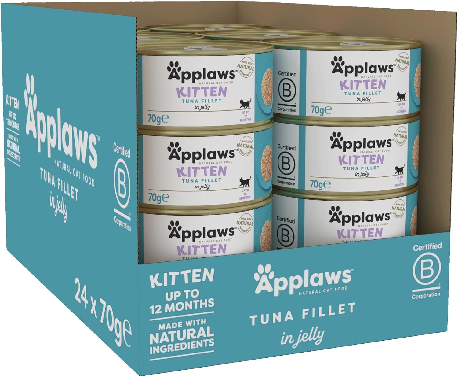 Applaws Natural Wet Kitten Food, Tuna in Jelly Tin, 70g (Pack of 24) (Packaging May Vary)?1036NE-A