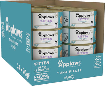 Applaws Natural Wet Kitten Food, Tuna in Jelly Tin, 70g (Pack of 24) (Packaging May Vary)?1036NE-A