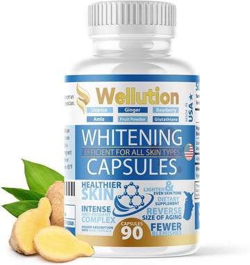 WELLUTION Skin Brightening Herbal Supplement - 90 Capsules for Clear, Glossy, and Smooth Skin - Glutathione Whitening Pills