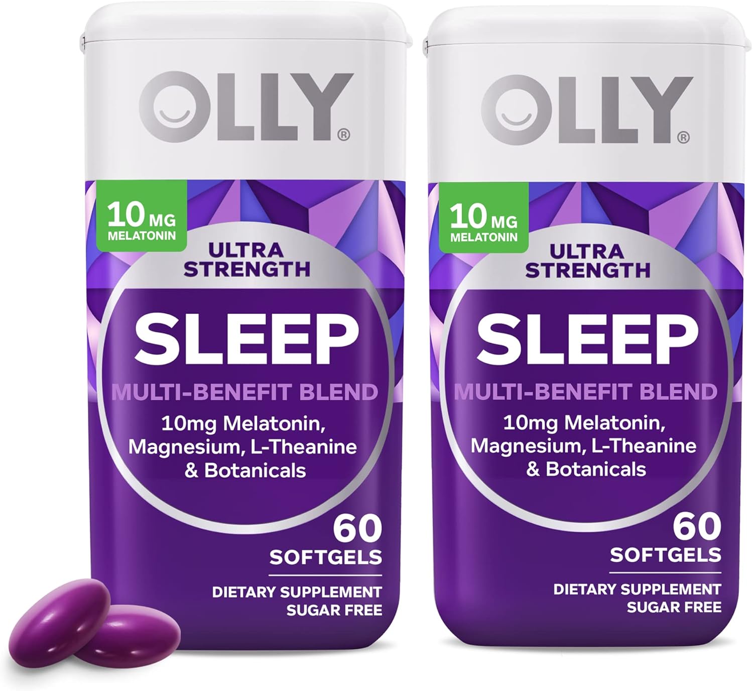 Olly Ultra Strength Sleep Softgels, 10Mg Melatonin, L-Theanine, Chamomile, Magnesium, Lemon Balm, Supports Deep Restful Sleep, Nighttime Sleep Aid, Non Habit-Forming, 60 Count (Pack Of 2)