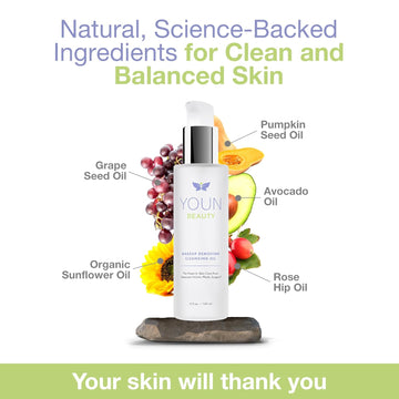 Youn Beauty Makeup Removing Cleansing Oil By Holisitic Plastic Surgeon Dr. Anthony Youn | Hydrating Cleanser With Grape Seed, Sunflower & Rose Hip Oils | For All Skin Types, 120 Ml