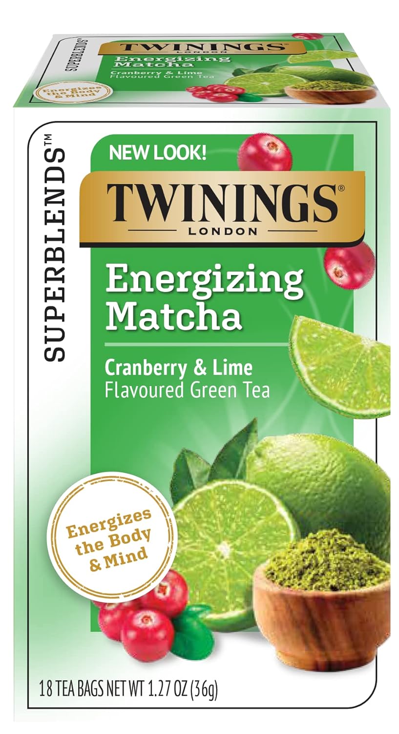 Twinings Superblends Energizing Matcha Cranberry & Lime Flavoured Green Tea, 18 Tea Bags (Pack Of 6)