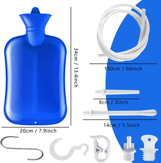 2 L Enema Bag ?Coffee Enema Bag Kit with 5.0 ft. Long Silicone Hose ,2 Multi-Size Reusable Tips, Controlable Water Flow Valve- Coffee, Shower, Douche & Home Adult Enema Kit?Blue?