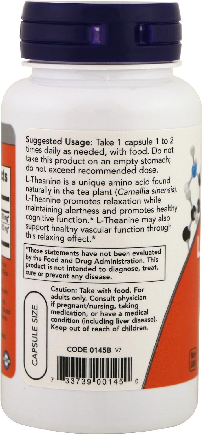 NOW Foods Supplements, L-Theanine 100 mg with Decaf Green Tea, Stress Management*, 90 Veg Capsules : Health & Household