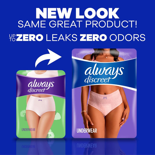 Always Discreet Adult Incontinence Underwear For Women And Postpartum Underwear, S/M, Up To 100%* Bladder Leak Protection, 84 Ct