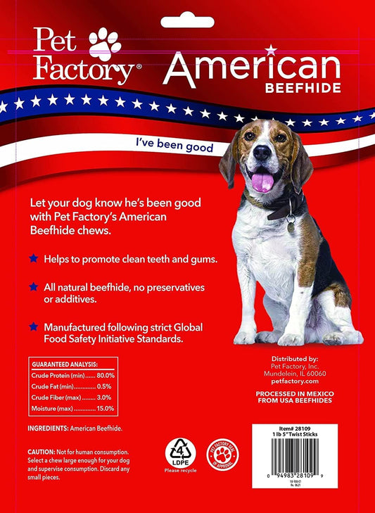 Pet Factory American Beefhide 5" Twist Sticks Dog Chew Treats - Natural Flavor, 1 Lb