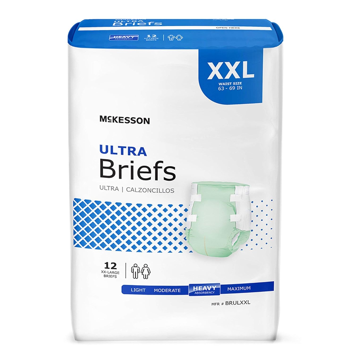 McKesson Ultra Briefs, Incontinence, Heavy Absorbency, 2XL, 12 Count, 1 Pack, 12 Total