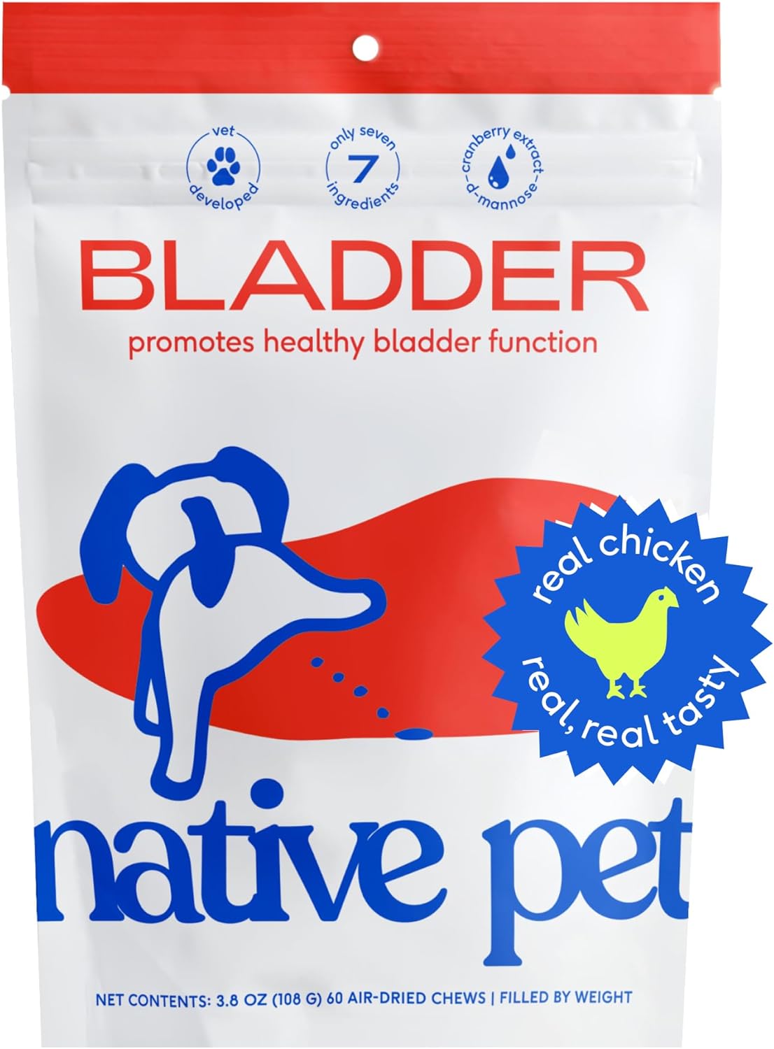 Native Pet Dog UTI Treatment - Chicken Chews for Dogs and Cat UTI - Bladder Control for Dogs for Urinary Tract Infection - UTI Medicine for Dogs - Includes Cranberry - 60 Chews