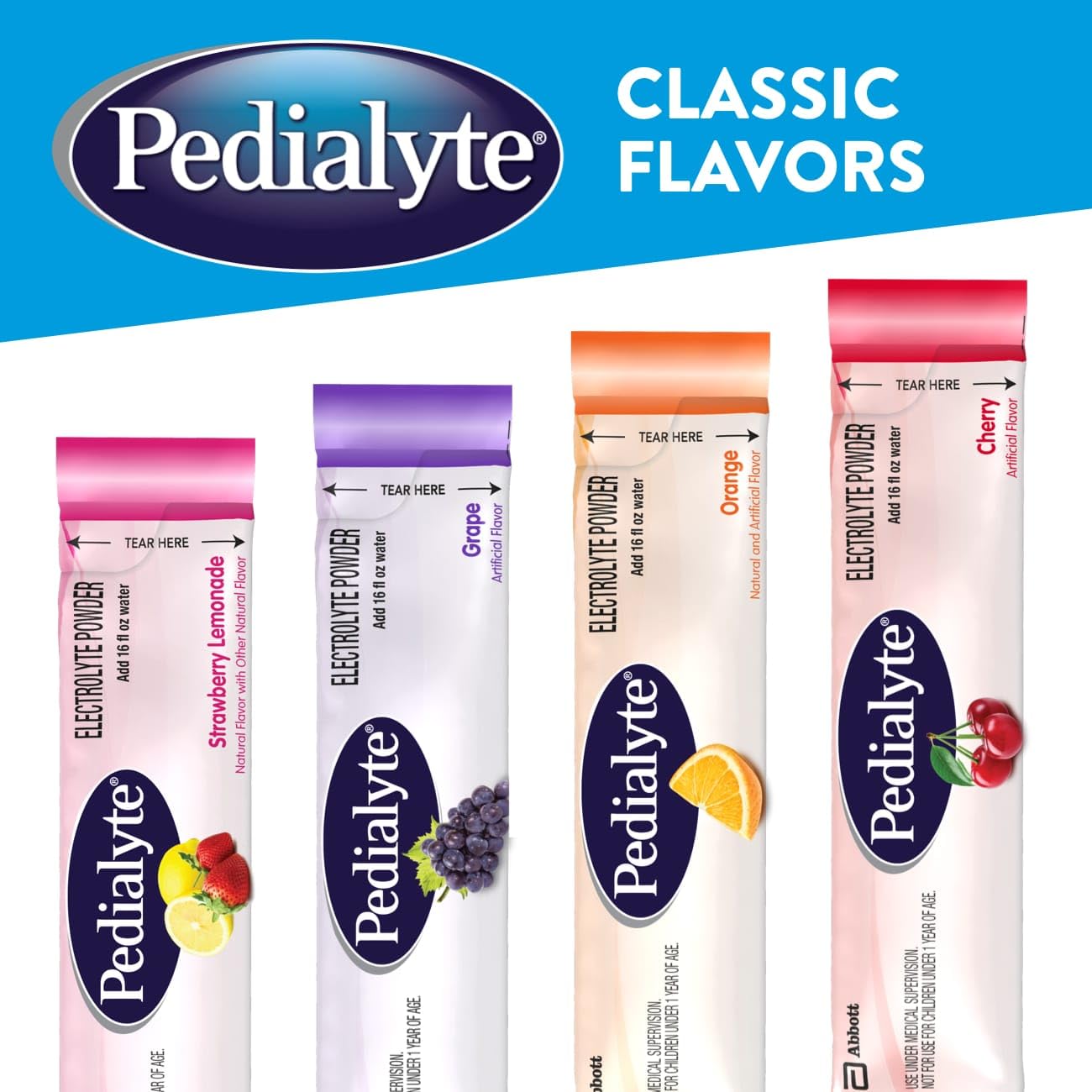 Pedialyte Electrolyte Powder Packets, Orange, Hydration Drink, 100 Single-Serving Powder Packets