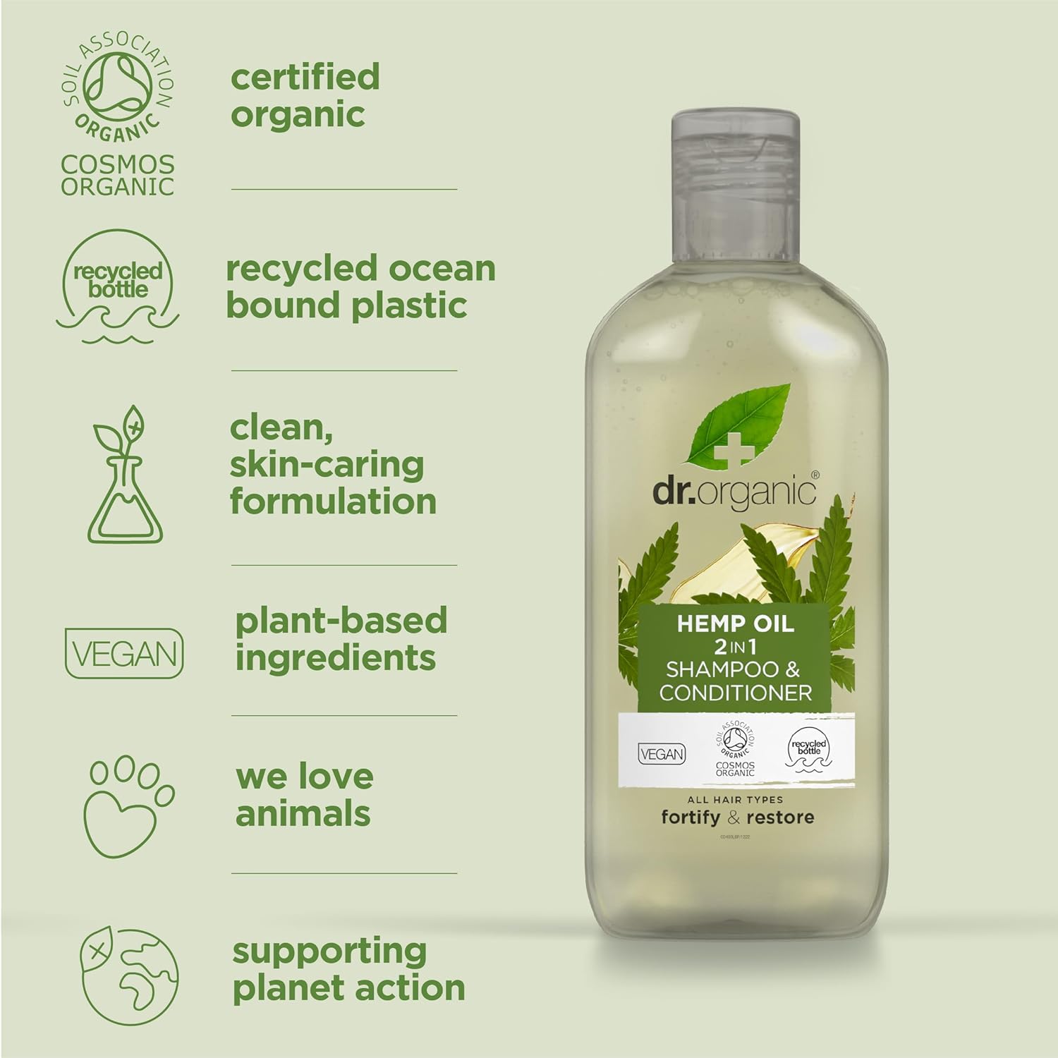 Dr Organic Hemp Oil 2 In 1 Shampoo & Conditioner, Fine Hair, Fine Hair, Mens, Womens, Natural, Vegan, Cruelty-Free, Paraben & Sls-Free, Certified Organic, 265Ml, Packaging May Vary (Pack Of 2)