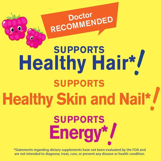 Biotin Gummies For Kids 5000 Mcg - Supports Hair Growth, Skin Health, And Nails - Natural Sourced Flavors - Gmo Free, Gluten Free - Gummy For Boys And Girls - 60 Count