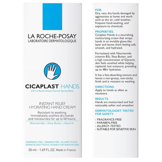 La Roche-Posay Cicaplast Hand Cream, Instant Relief Moisturizing Hand Lotion For Dry Hands, Shea Butter Lotion For Dry Cracked Hands, Non Greasy, Fragrance Free