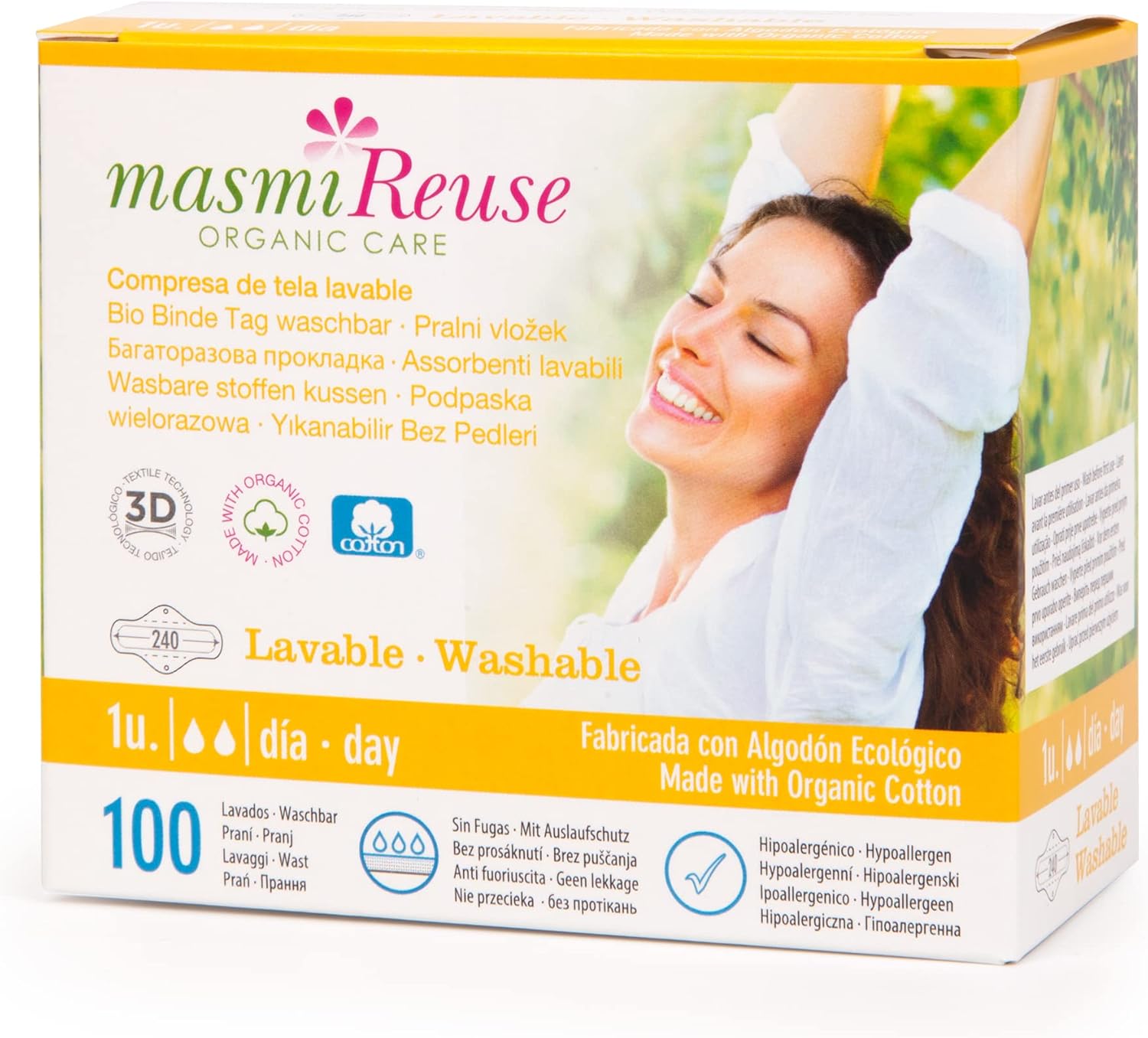 Masmi Washable Reusable Cotton Menstrual Day Pads. Equivalent To 2 Tampons, Up To 100 Washes. Made With Gots Certified Organic Cotton (Global Organic Textile Standard), Purple