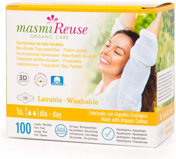 Masmi Washable Reusable Cotton Menstrual Day Pads. Equivalent To 2 Tampons, Up To 100 Washes. Made With Gots Certified Organic Cotton (Global Organic Textile Standard), Purple