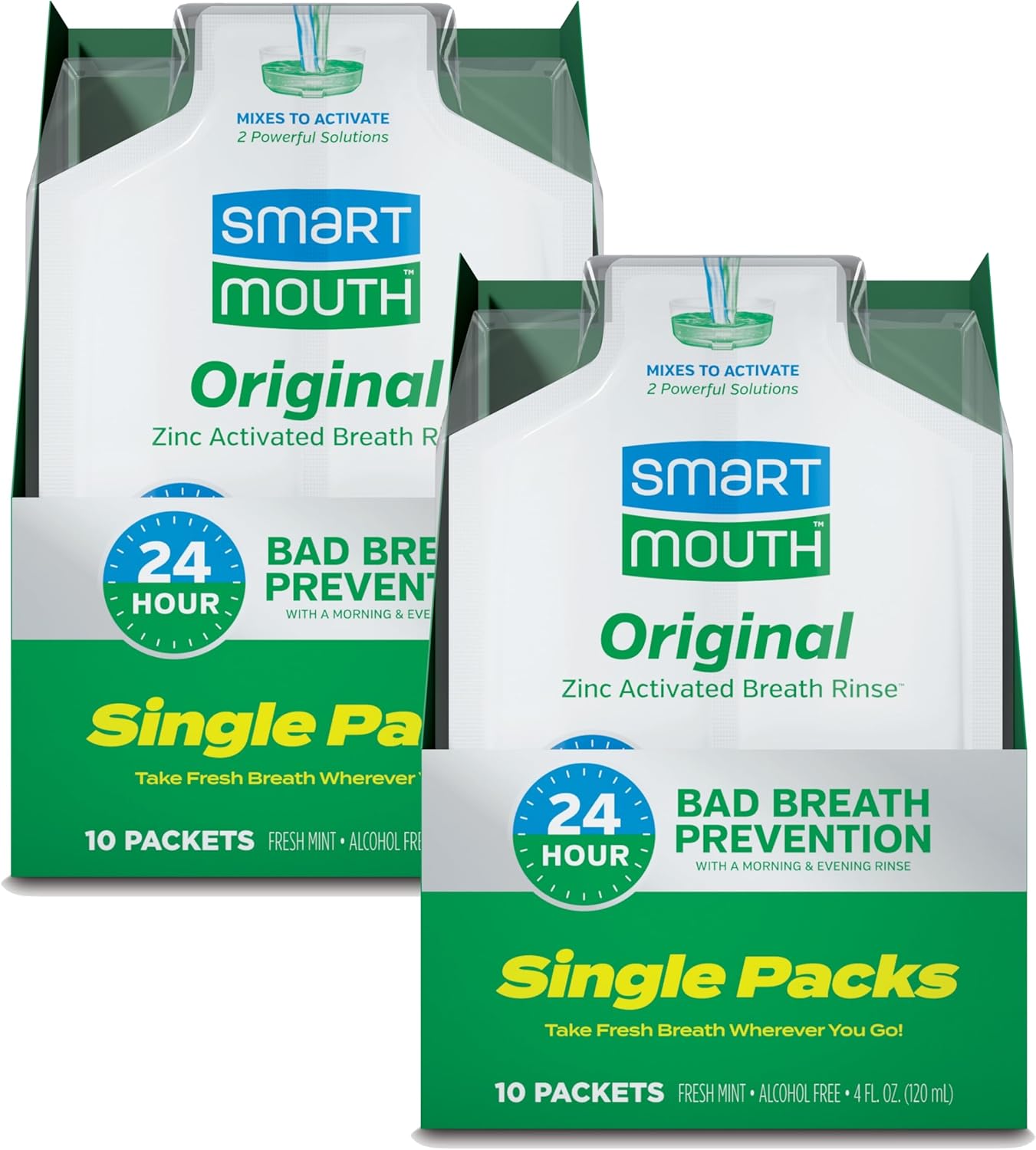 Smartmouth Original Activated Mouthwash - Adult Mouthwash For Fresh Breath - Oral Rinse For 24-Hour Bad Breath Relief With Twice Daily Use - Fresh Mint Flavor - 0.4 Fl Oz (20 Travel Packs)