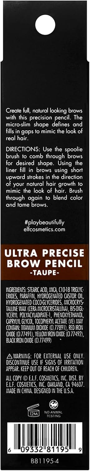 e.l.f. Ultra Precise Brow Pencil, Creamy, Micro-Slim, Precise, Defines, Creates Full, Natural-Looking Brows, Tames and Combs Brow Hair, Taupe, 0.002 Oz