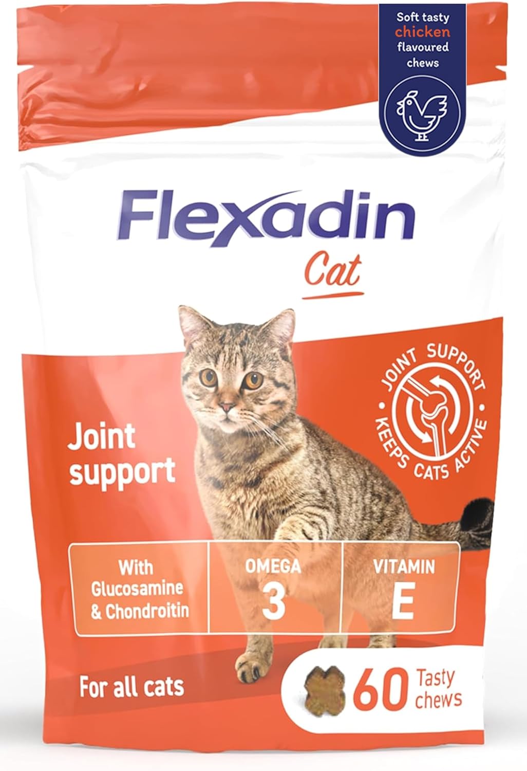 Flexadin Joint Care For Cats | Joint Supplement Chews For Cats | Aids Mobility & Flexibility | Glucosamine, Chondroitin, Omega 3 & Vitamin E | 60 Chews