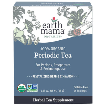 Earth Mama Organic Periodic Tea | 100% Organic Herbal Support For Periods, Postpartum & Perimenopause, 16 Teabags Per Box
