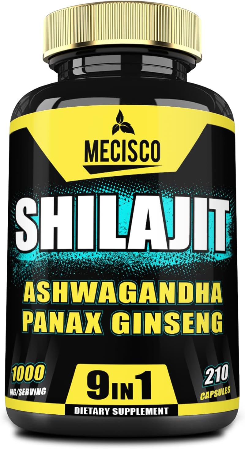 9In1 Shilajit Pure Himalayan Organic With Ashwagandha Root, Panax Ginseng, L-Arginine, Chaga & More - 210 Capsules - Shilajit Supplement For Immunity, Energy Production, Stamina & Comfortable Mood