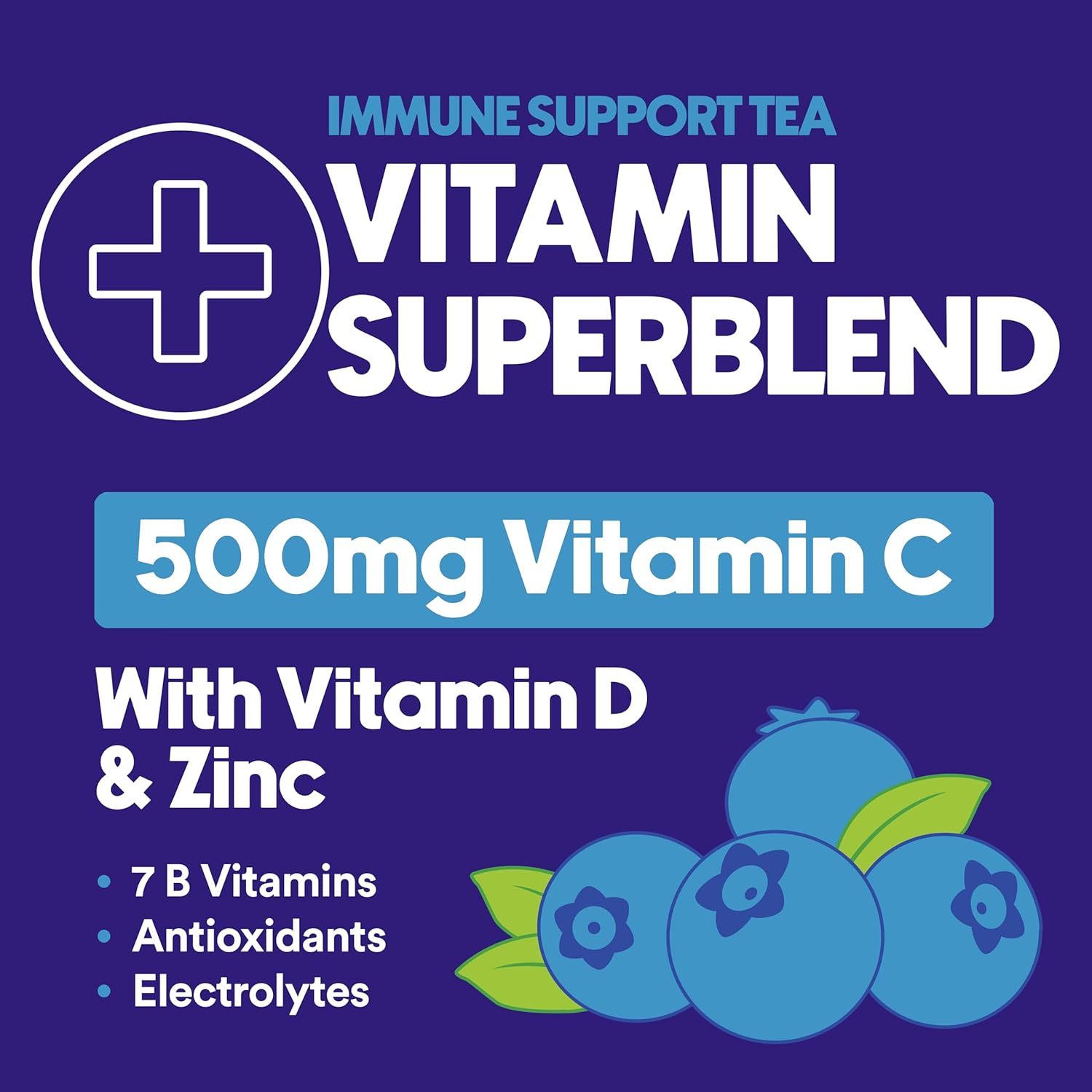 Ryl Immune Support Tea, Blueberry, 500Mg Vitamin With Vitamin D & Zinc, 16.0 Fl Oz (12-Pack)